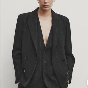 Navy Blue Pinstripe Wool blazer and Pants Set, size 38